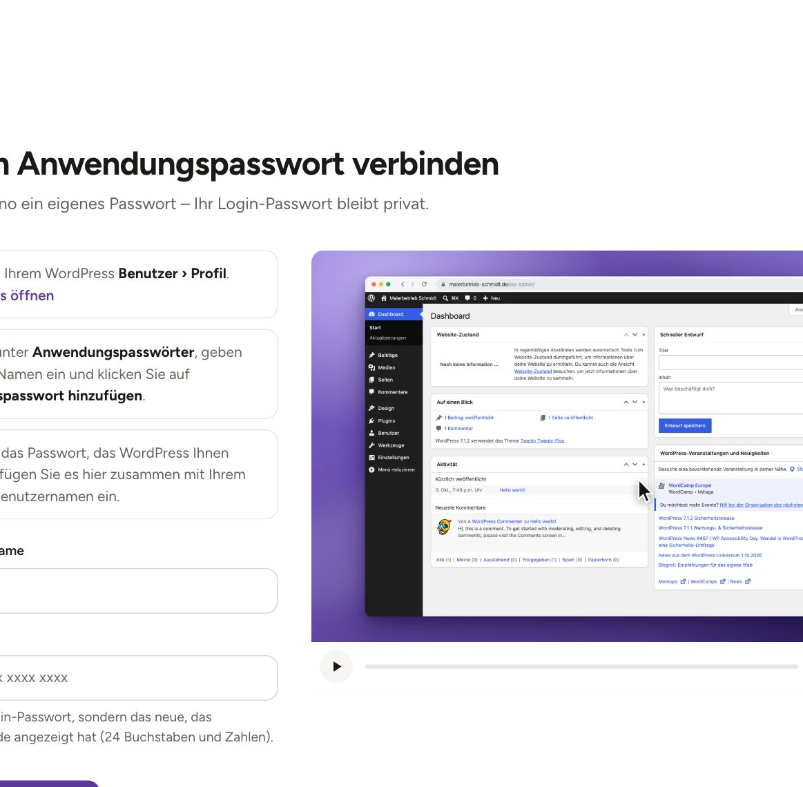 Nino-Bildschirm „Mit einem Anwendungspasswort verbinden“